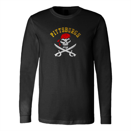 Vintage Pittsburgh Baseball Skull Retro Long Sleeve T-Shirt Tee