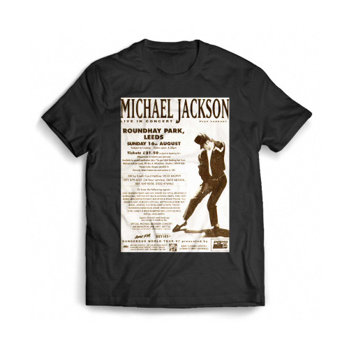 Concert Poster From Michael Jackson Roundhay Park Leeds England August 16Th 1992 Concert Setlist Mens T-Shirt Tee