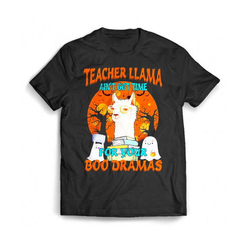 Halloween Teacher Llama Ain'T Got Time For Your Boo Dramas Vintage Mens T-Shirt Tee