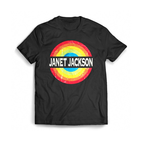 Janet Name Retro Rainbow Circle Distressed Mens T-Shirt Tee