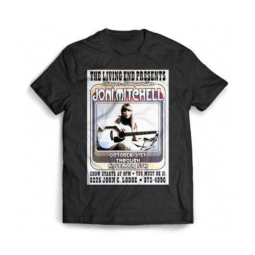 Joni Mitchel 1966 Club Gig Print Living End Detroit Mens T-Shirt Tee