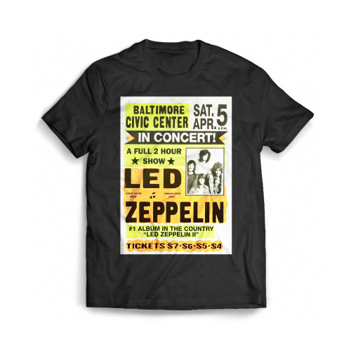 Led Zeppelin Live In Baltimore Concert Artist Mens T-Shirt Tee