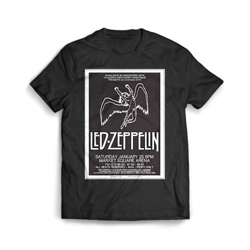Raw Sugar Art Studio Led Zeppelin 1975 Indianapolis Concert Poster Mens T-Shirt Tee