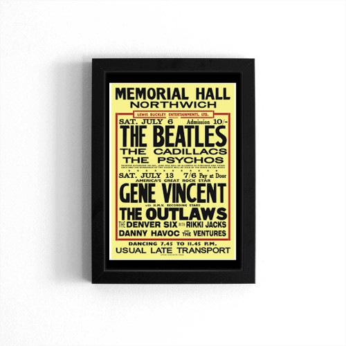 Beatles Reproduction Concert Poster Memorial Hall Northwich Uk Poster