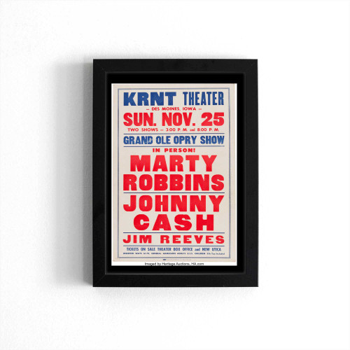 Johnny Cash Marty Robbins 1962 Des Moines Iowa Concert Poster