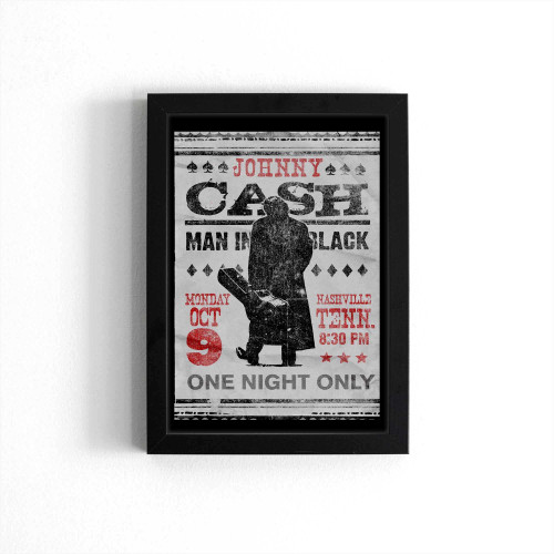 Johnny Cash The Man In Black One Night Only Nashville Concert Classic Retro Vintage Country Music Cool Wall Decor Art Print Poster