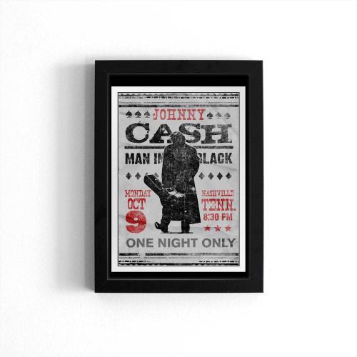 Johnny Cash The Man In Black One Night Only Nashville Concert Classic Retro Vintage Country Music White Wood Framed Poster