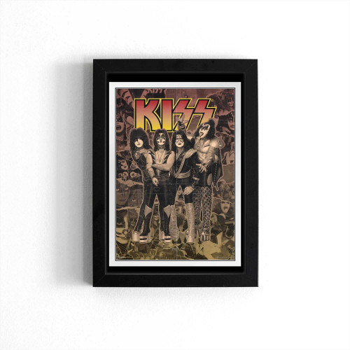 Kiss White Wood Framed Band Poster