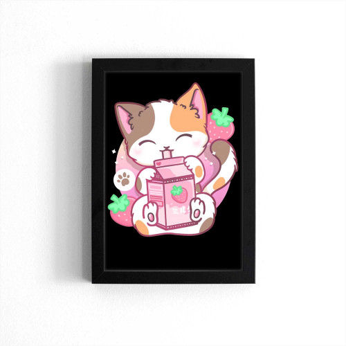 Strawberry Shake Strawberry Milk Cat Kawaii Neko Anime Cute Cats Poster