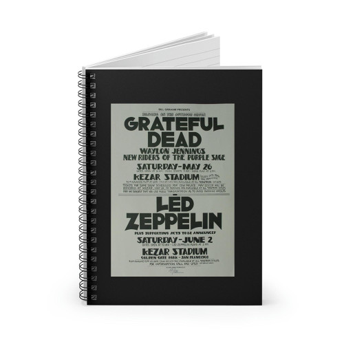 Grateful Dead And Led Zeppelin Original Concert Spiral Notebook
