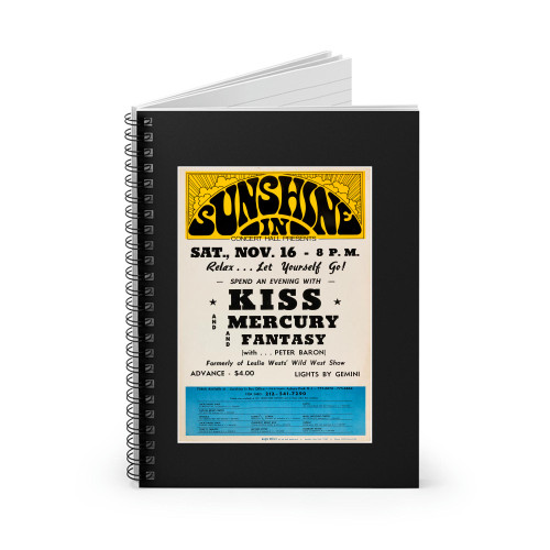Kiss 1974 Sunshine Inn Concert Spiral Notebook