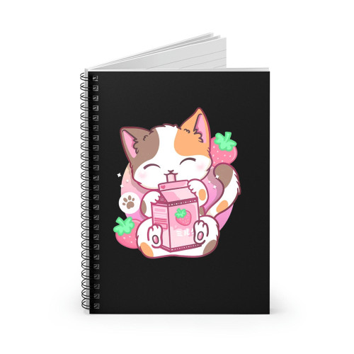 Strawberry Shake Strawberry Milk Cat Kawaii Neko Anime Cute Cats Spiral Notebook