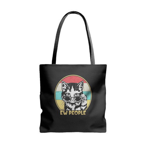Ew People Retro Cat Funny Vintage Anti Social Introvert  Tote Bags