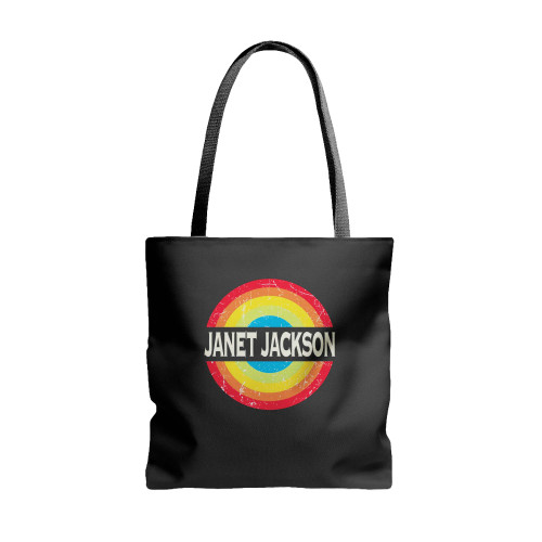 Janet Name Retro Rainbow Circle Distressed  Tote Bags