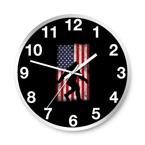 Bigfoot 4Th Of July American Flag Independence Day  Wall Clocks
