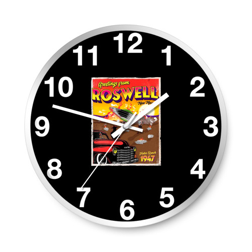 Greetings From Roswell 1947 Ufo Crash  Wall Clocks