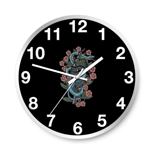 Skull Holding Snake Flower Animal  Wall Clocks