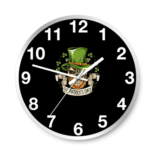 St Patrick'S Day Skull Hat Bearded  Wall Clocks