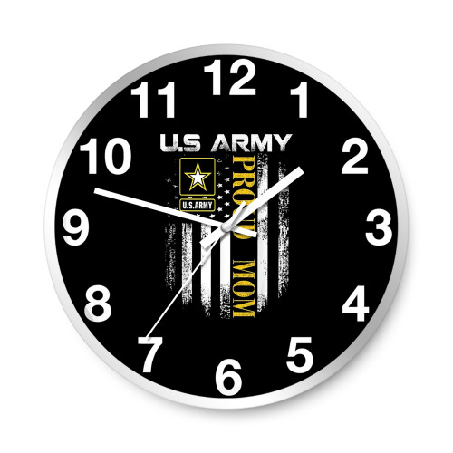 Us Army Proud Mom With American Flag  Wall Clocks