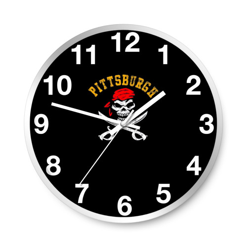 Vintage Pittsburgh Baseball Skull Retro  Wall Clocks