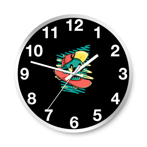 Hat And Glasses Skater Skull 1  Wall Clocks