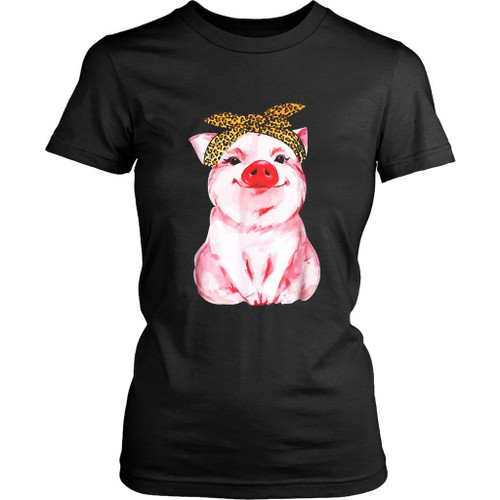 Cute Pig With Leopard Bandana Women's T-Shirt Tee