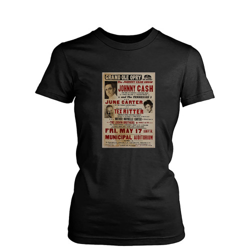 Johnny Cash Original 1963 Concert  Womens T-Shirt Tee Johnny Cash Original 1963 Concert  Womens T-Shirt Tee