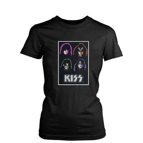 Kiss Four Faces Blacklight  Womens T-Shirt Tee