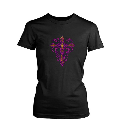 Purple Vine Cross  Womens T-Shirt Tee