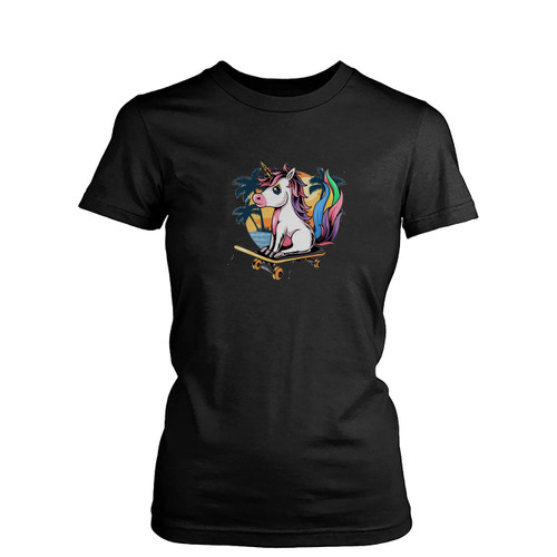 Skater Unicorn Artsy Animal  Womens T-Shirt Tee