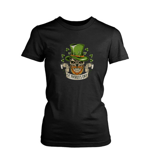 St Patrick'S Day Skull Hat Bearded  Womens T-Shirt Tee