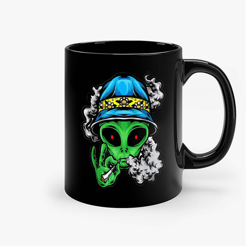 Marijuana Smoking Alien Just Chilling Weed Stoner Ceramic Mugs