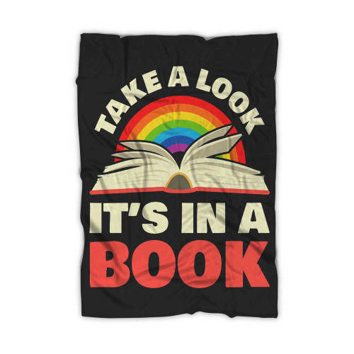 Take A Look It's In A Book Reading Vintage Retro Rainbow Books Lover Blanket