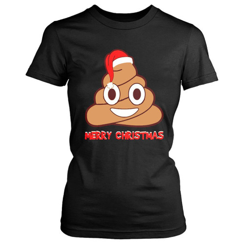 Poop Emoji Merry Christmas Santa Hat Winter Women's T-Shirt Tee