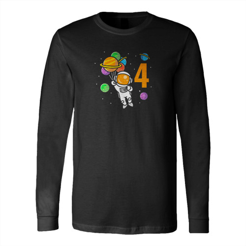 Birthday Crew Space Blast Off 4 Years Old Party Long Sleeve T-Shirt Tee