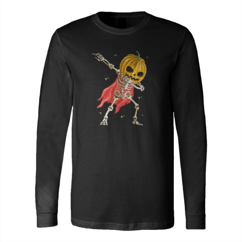Skeleton Dancing Jack O Lantern Pumpkin Head Long Sleeve T-Shirt Tee