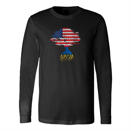 Ukrainian American Flag Roots Symbol Usa Support Long Sleeve T-Shirt Tee