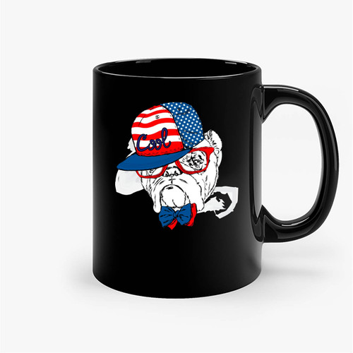 4th Of July Dog With Usa Flag Hat Ceramic Mugs