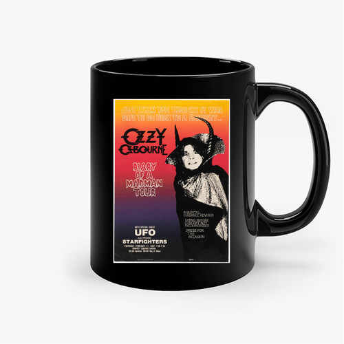 Ozzy Ozbourne 1982 Diary Of A Madman Tour Indiana Concert Ceramic Mugs