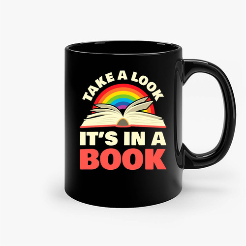 Take A Look It's In A Book Reading Vintage Retro Rainbow Books Lover Ceramic Mugs