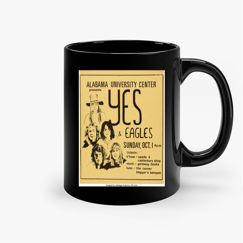 The Eagles Yes 1972 Alabama University Center Concert Ceramic Mugs