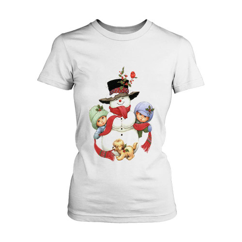 Snowman Children Dog Santa Christmas Women's T-Shirt Tee