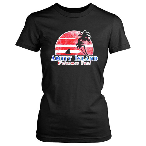 Amity Island Welcomes You Jaws Retro Movie Women's T-Shirt Tee