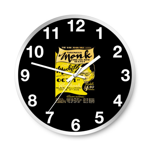 1949 Thelonious Monk Sextet Palace Ballroom Reproduction Concert Wall Clocks