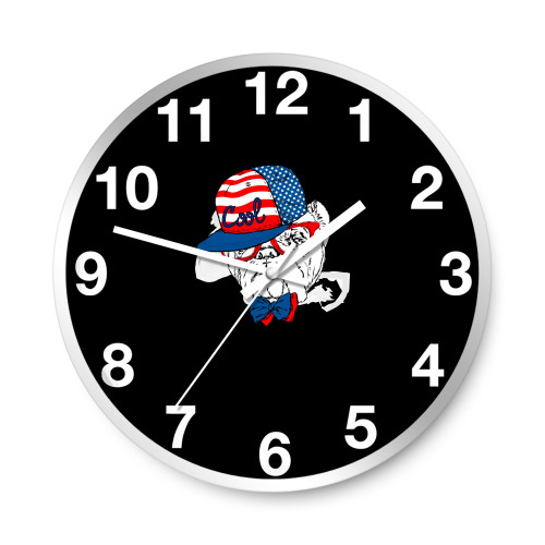 4th Of July Dog With Usa Flag Hat Wall Clocks