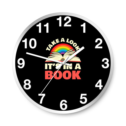 Take A Look It's In A Book Reading Vintage Retro Rainbow Books Lover Wall Clocks