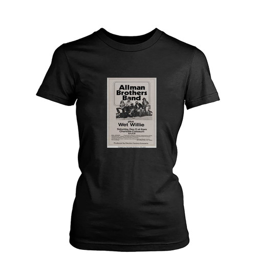 Allman Brothers Band 1971 Charlotte Nc Concert Womens T-Shirt Tee