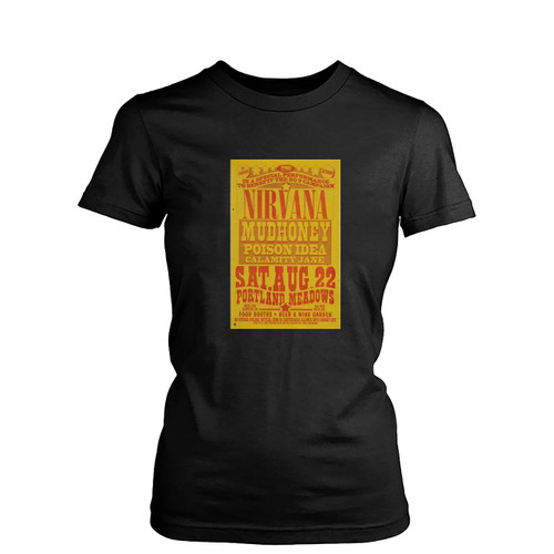 Nirvana Mudhoney 1992 Portland And Seattle Double Sided Concert Womens T-Shirt Tee