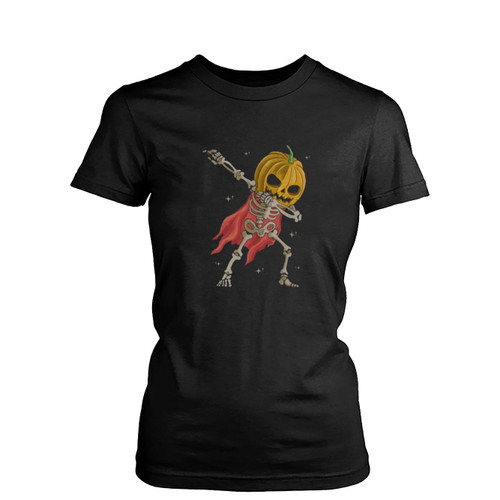 Skeleton Dancing Jack O Lantern Pumpkin Head Womens T-Shirt Tee