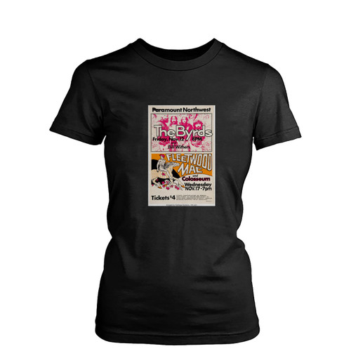 The Byrds And Fleetwood Mac 1971 Seattle Wa Cardboard Concert Womens T-Shirt Tee